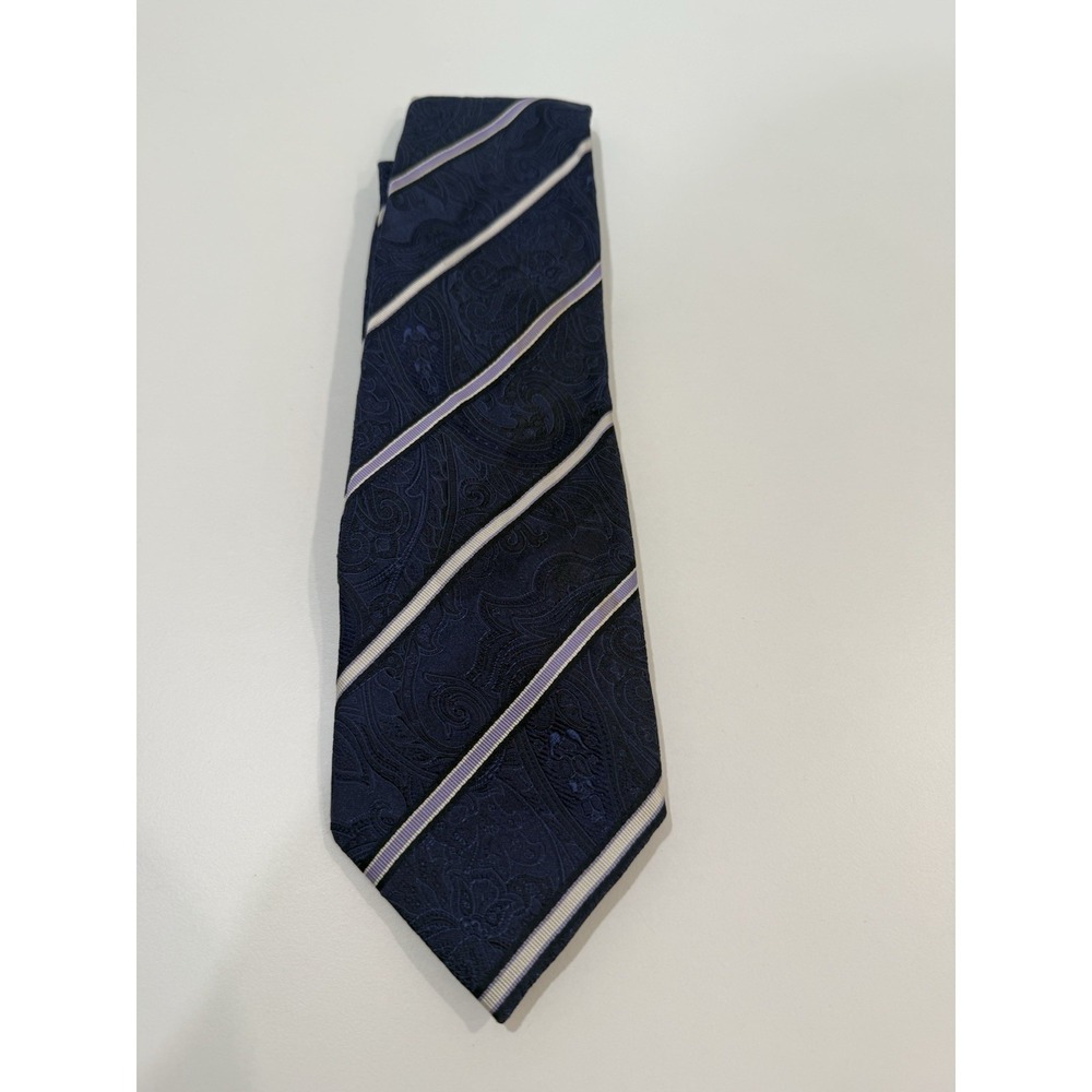 CANALI Paisley Striped Silk Tie Blue Made in Italy Luxury Designer Minor Mark